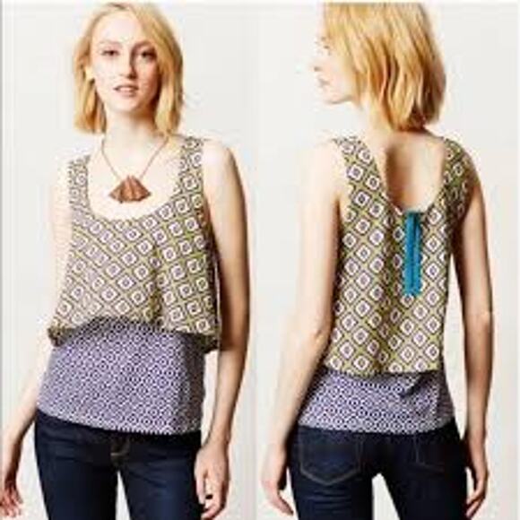 Anthropologie Meadow Rue Throughway Layered Tank Top Green Blue Size S - Picture 1 of 5